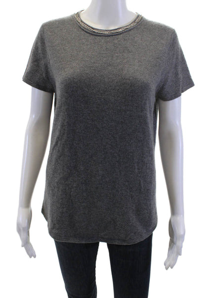 Elie Tahari Women Cashmere Crew Neck Short Sleeve T Shirt Dark Gray Size L