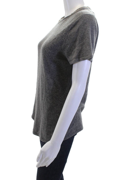 Elie Tahari Women Cashmere Crew Neck Short Sleeve T Shirt Dark Gray Size L