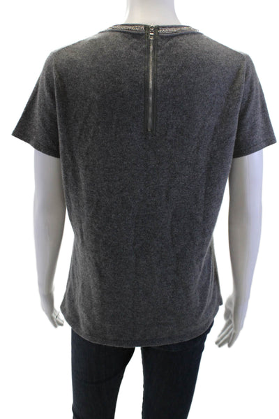 Elie Tahari Women Cashmere Crew Neck Short Sleeve T Shirt Dark Gray Size L