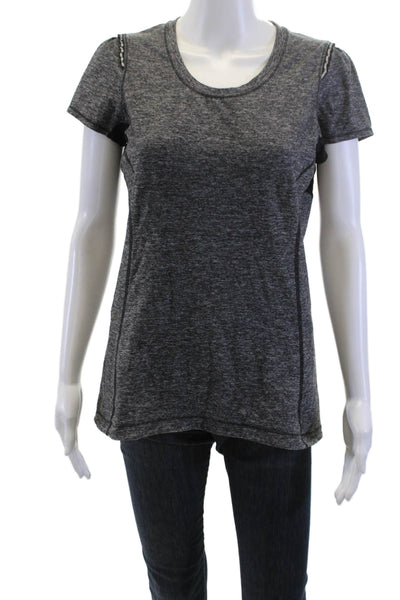 Lululemon Womens Crew Neck Ruffle Detail Short Sleeve Active Top Gray Size 8