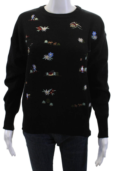 Meister Unisex Pullover Sweater Black Crew Neck Long Sleeve 80s Size S