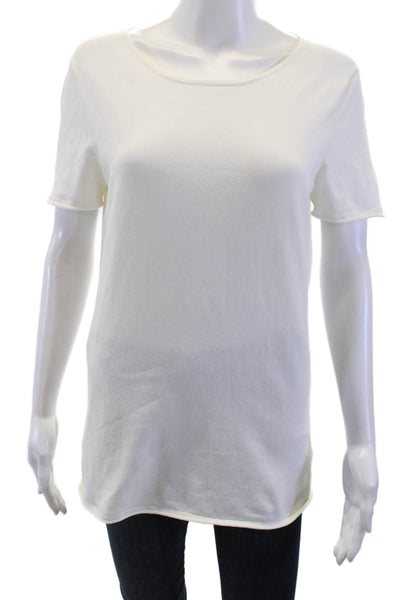 Minnie Rose Womens White Cotton Blend Basic Short Sleeve T-Shirt Size L