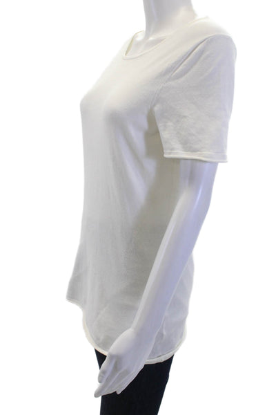 Minnie Rose Womens White Cotton Blend Basic Short Sleeve T-Shirt Size L