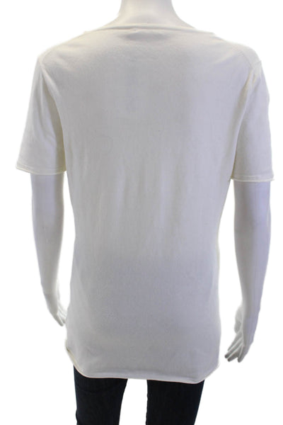 Minnie Rose Womens White Cotton Blend Basic Short Sleeve T-Shirt Size L