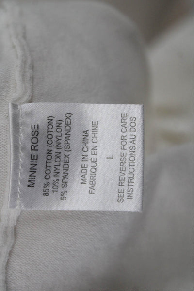 Minnie Rose Womens White Cotton Blend Basic Short Sleeve T-Shirt Size L