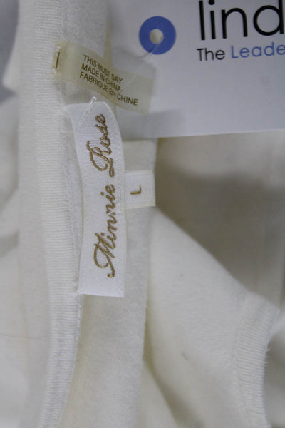 Minnie Rose Womens White Cotton Blend Basic Short Sleeve T-Shirt Size L