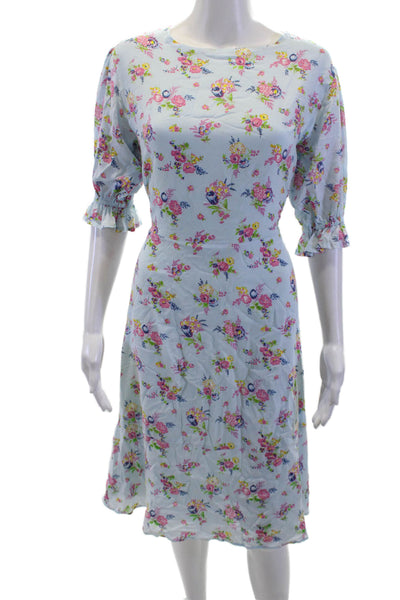 Faithfull The Brand Womens A-Line Sundress Light Blue Floral Rayon Size 6