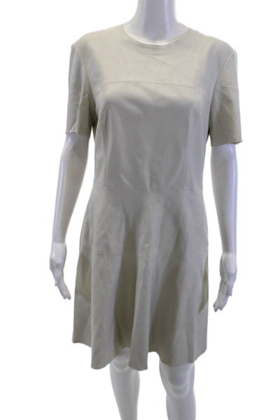 Zara Woman Womens Beige Polyurethane Shift Dress Short Sleeve Crew Neck Size L