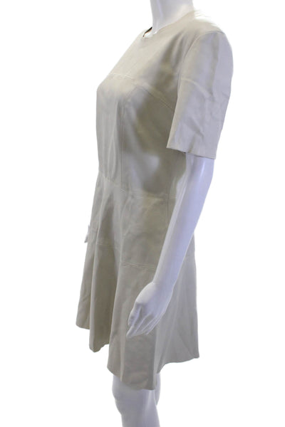 Zara Woman Womens Beige Polyurethane Shift Dress Short Sleeve Crew Neck Size L