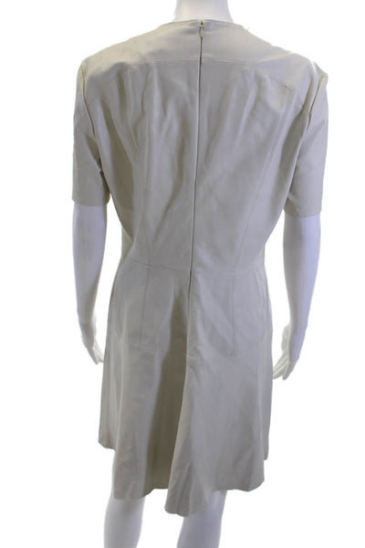 Zara Woman Womens Beige Polyurethane Shift Dress Short Sleeve Crew Neck Size L