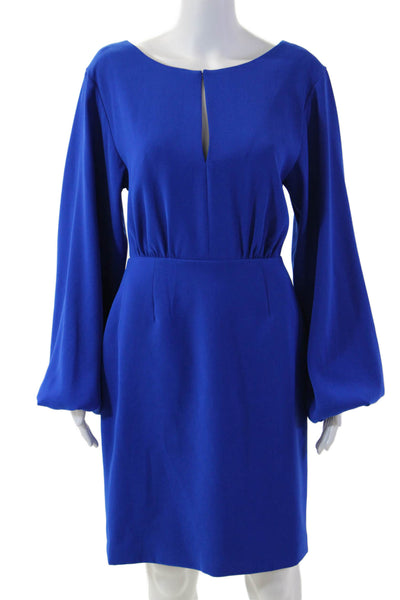Toccin Women Sheath Dress Blue Long Sleeve Round Neck Button Size 4