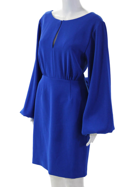 Toccin Women Sheath Dress Blue Long Sleeve Round Neck Button Size 4