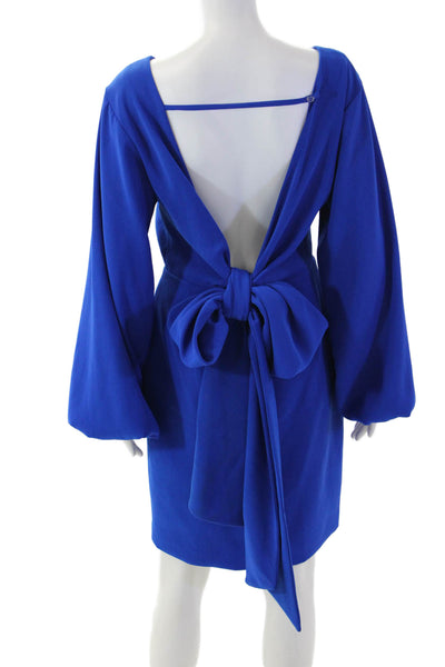 Toccin Women Sheath Dress Blue Long Sleeve Round Neck Button Size 4