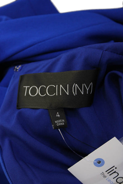 Toccin Women Sheath Dress Blue Long Sleeve Round Neck Button Size 4