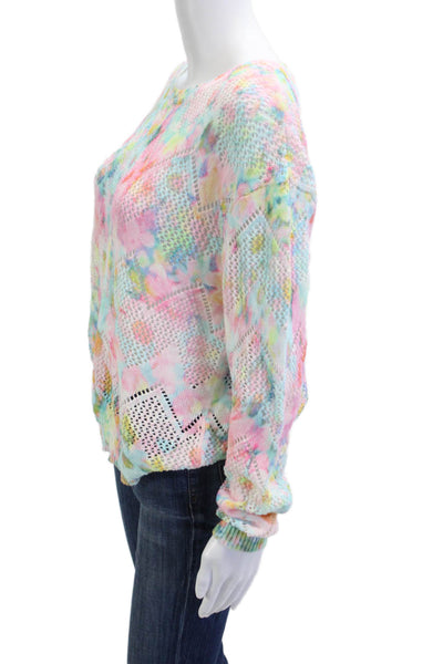 Cotton By Autumn Cashmere Women Pullover Lt Blue Floral Crewneck Size L