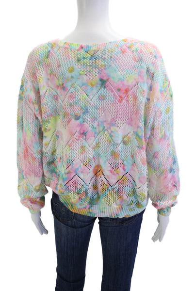Cotton By Autumn Cashmere Women Pullover Lt Blue Floral Crewneck Size L