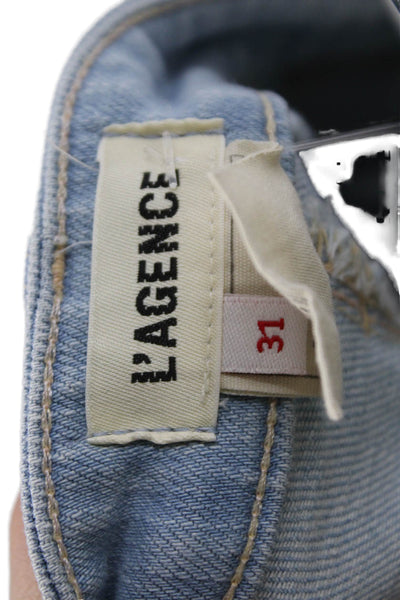 L'Agence Womens Cropped Wide Leg Jeans Light Blue Mid Rise Size 31