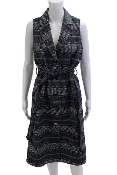 W by Worth Womens Shirt Dress Dark Blue Striped Sleeveless Size 0P
