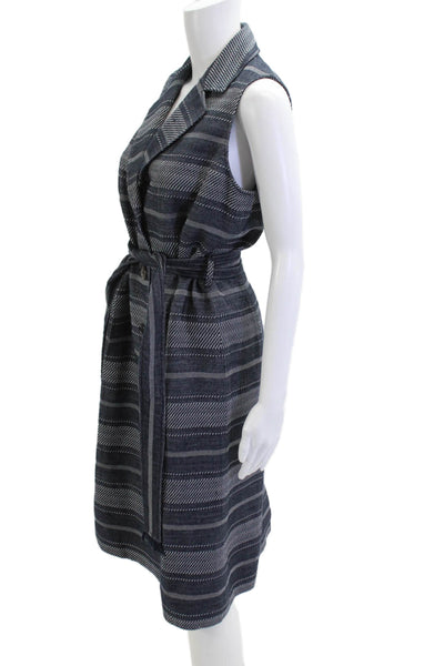 W by Worth Womens Shirt Dress Dark Blue Striped Sleeveless Size 0P