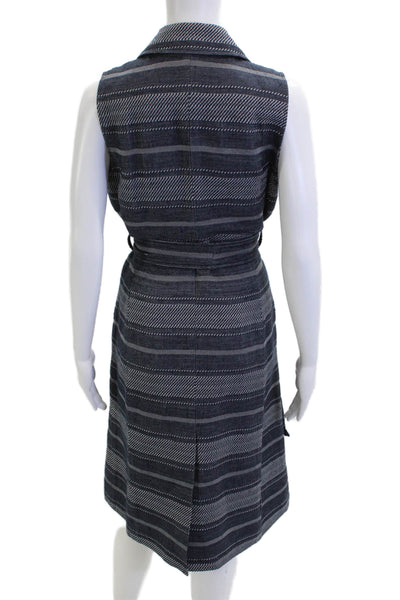 W by Worth Womens Shirt Dress Dark Blue Striped Sleeveless Size 0P