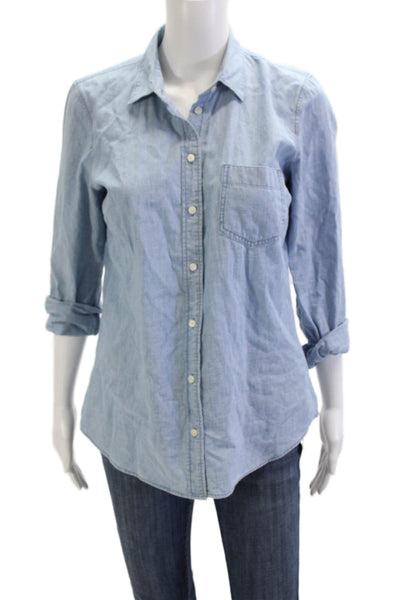 J Crew Womens Basic Light Blue Cotton Collared Button Up Long Sleeve Size S