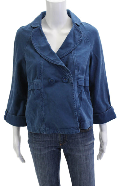 Sanctuary Womens Pea Coat Blue Cotton 3/4 Sleeve Collared Button Size L