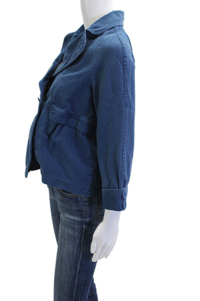 Sanctuary Womens Pea Coat Blue Cotton 3/4 Sleeve Collared Button Size L