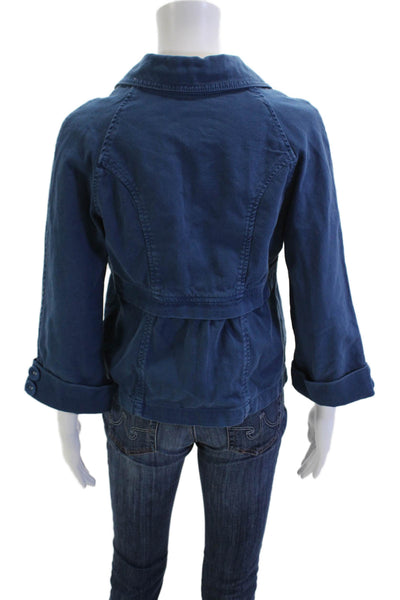 Sanctuary Womens Pea Coat Blue Cotton 3/4 Sleeve Collared Button Size L