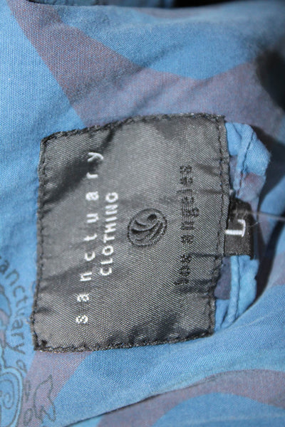 Sanctuary Womens Pea Coat Blue Cotton 3/4 Sleeve Collared Button Size L