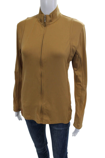Bugatchi Women Windbreaker Jacket Tan Zip Mock Neck Long Sleeve Army Size M