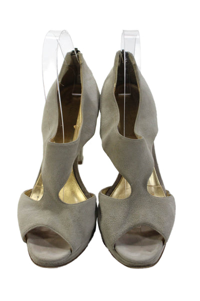 J Crew Open Toe Zip High Heels Pumps Muted Gray Size 8.5