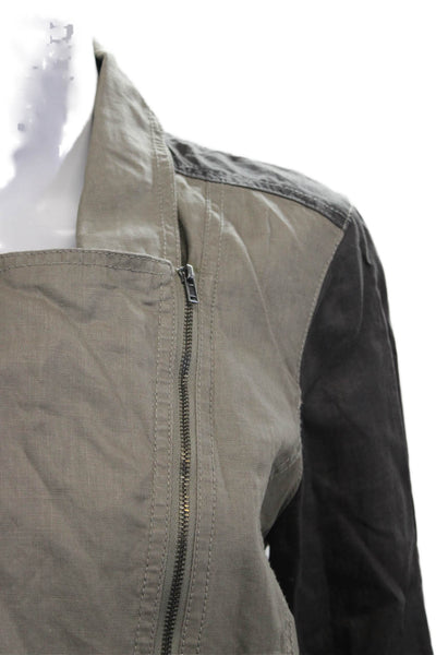 Eileen Fisher Womens Biker Motorcycle Linen Jacket Beige Zip Collared Size M