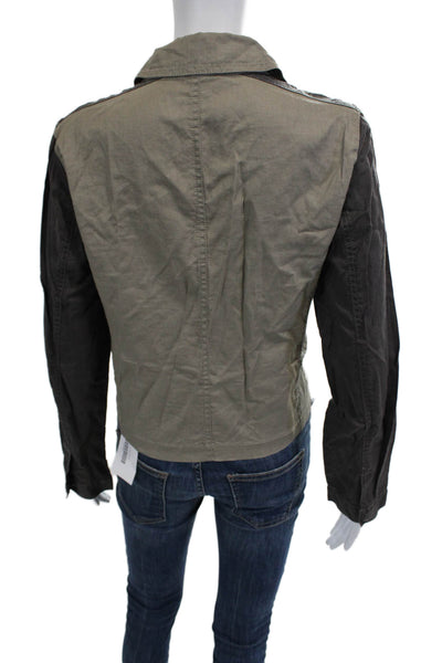 Eileen Fisher Womens Biker Motorcycle Linen Jacket Beige Zip Collared Size M