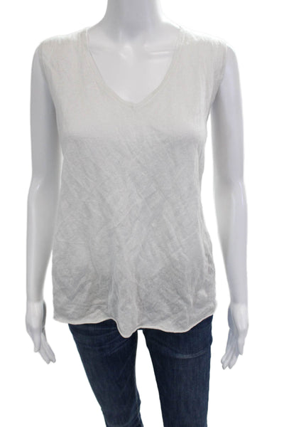 Eileen Fisher Women Sleeveless V-Neck Basic Tank White 85% Lyocell Size M