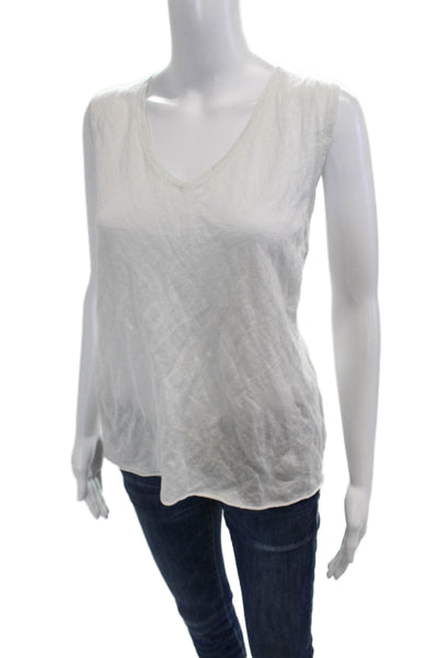 Eileen Fisher Women Sleeveless V-Neck Basic Tank White 85% Lyocell Size M