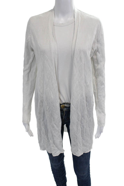 Eileen Fisher Unisex Cardigan White Lyocell Metallic Long Sleeve Size XS
