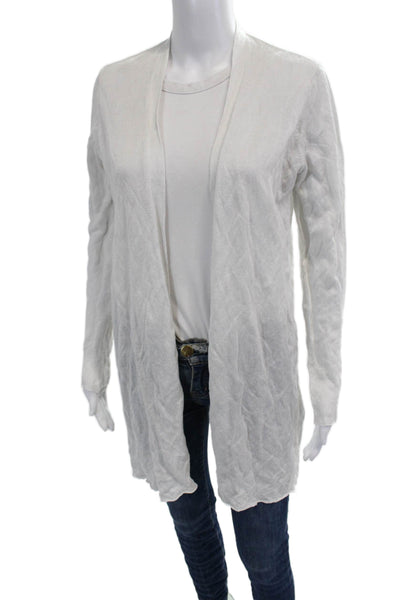 Eileen Fisher Unisex Cardigan White Lyocell Metallic Long Sleeve Size XS