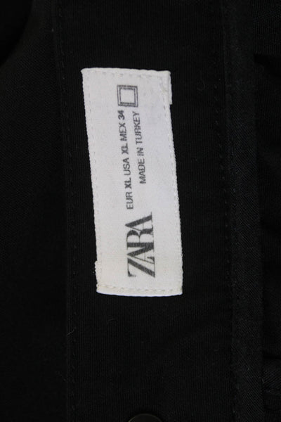 Zara Mens Cropped Ankle Pants Black Polyester Blend Button Closure Size XL