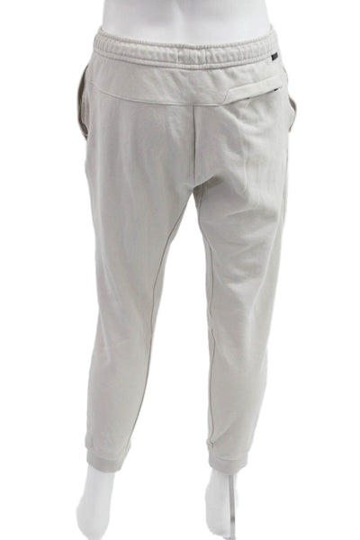 Pull & Bear Mens Jogger Sweatpants Beige Drawstring Poly Cotton Size L