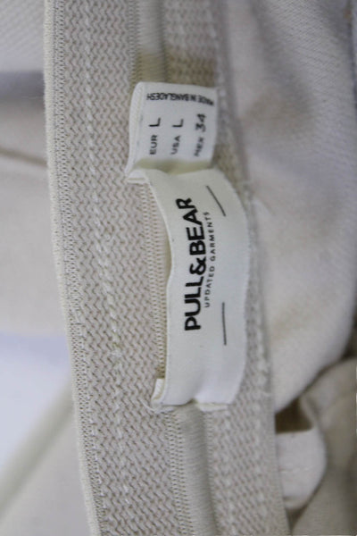 Pull & Bear Mens Jogger Sweatpants Beige Drawstring Poly Cotton Size L