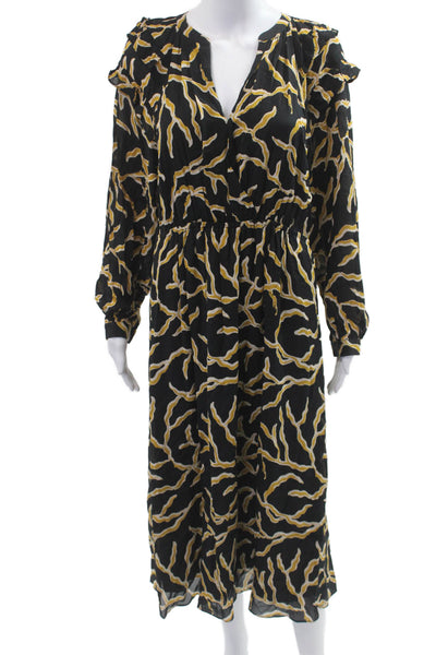 Ba&Sh Womens Bohemian Maxi Dress Black V Neck Long Sleeve Viscose Size L