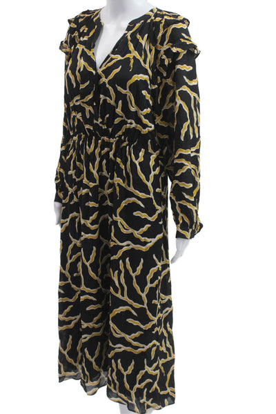 Ba&Sh Womens Bohemian Maxi Dress Black V Neck Long Sleeve Viscose Size L