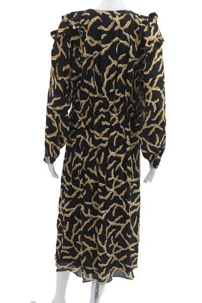 Ba&Sh Womens Bohemian Maxi Dress Black V Neck Long Sleeve Viscose Size L