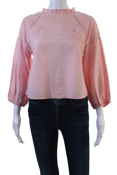 Zara Women Bohemian Pink High Neck 3/4 Sleeve Blouse Polyester Size XS