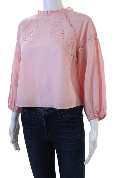 Zara Women Bohemian Pink High Neck 3/4 Sleeve Blouse Polyester Size XS