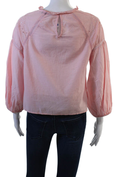 Zara Women Bohemian Pink High Neck 3/4 Sleeve Blouse Polyester Size XS