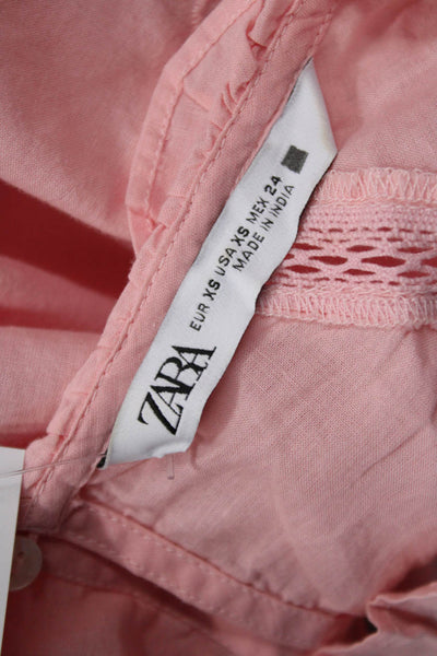 Zara Women Bohemian Pink High Neck 3/4 Sleeve Blouse Polyester Size XS