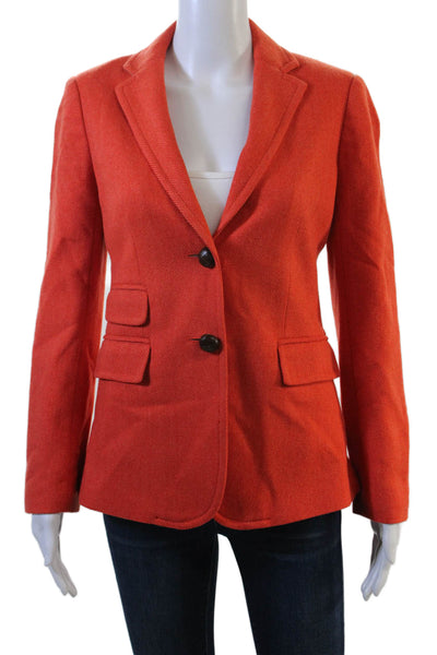 J Crew Women Blazer Orange Herringbone Acetate Button Long Sleeve Size 2
