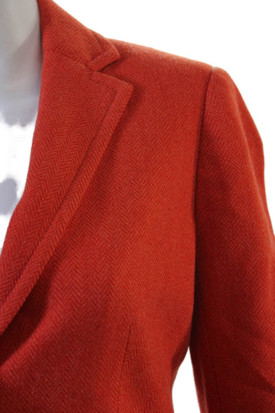 J Crew Women Blazer Orange Herringbone Acetate Button Long Sleeve Size 2