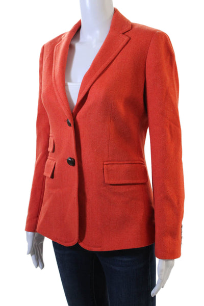 J Crew Women Blazer Orange Herringbone Acetate Button Long Sleeve Size 2